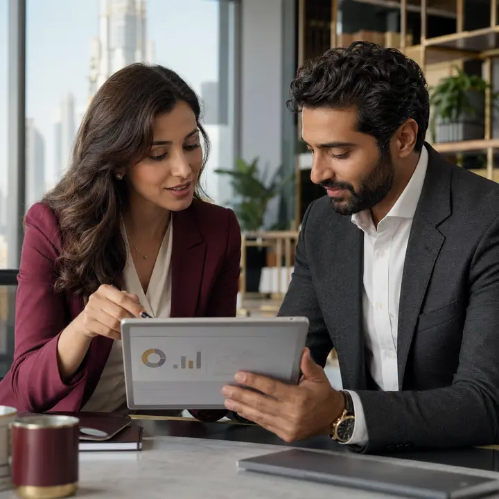 An adviser and business owner comparing suitable financial pathways
